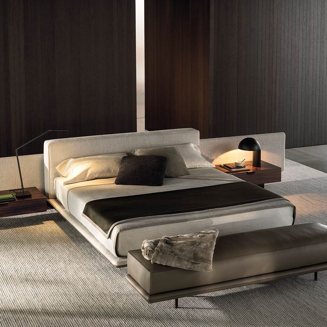 Contemporary Upholstered Bed with Extended Side Tables - Image 2