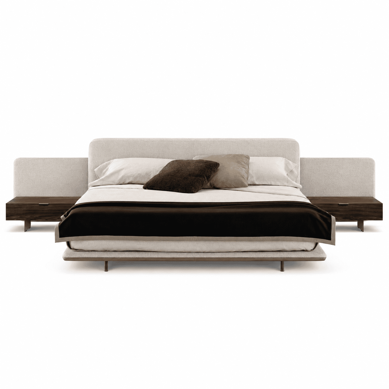 Contemporary Upholstered Bed with Extended Side Tables