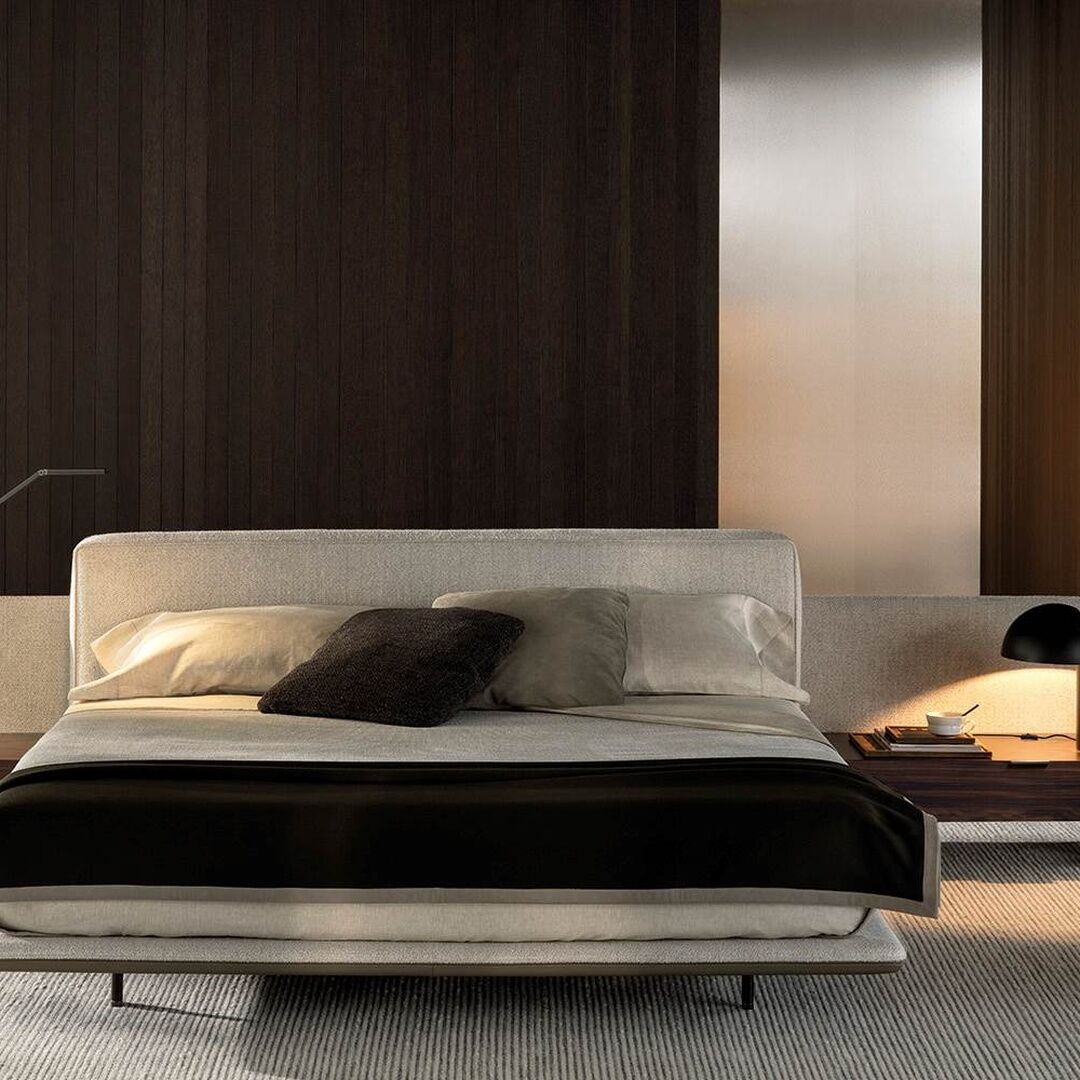 Contemporary Upholstered Bed with Extended Side Tables - Image 3