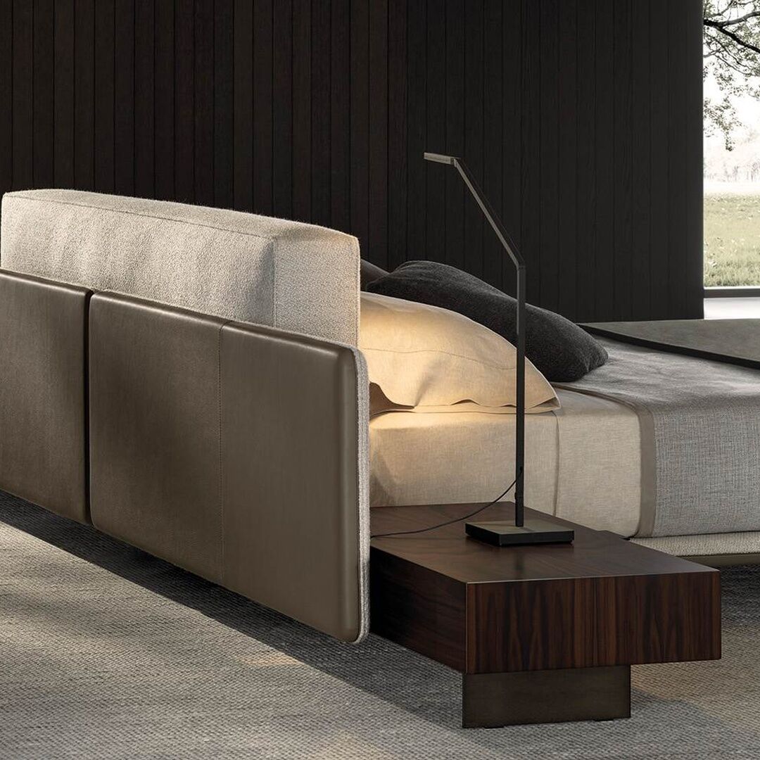Contemporary Upholstered Bed with Extended Side Tables - Image 4
