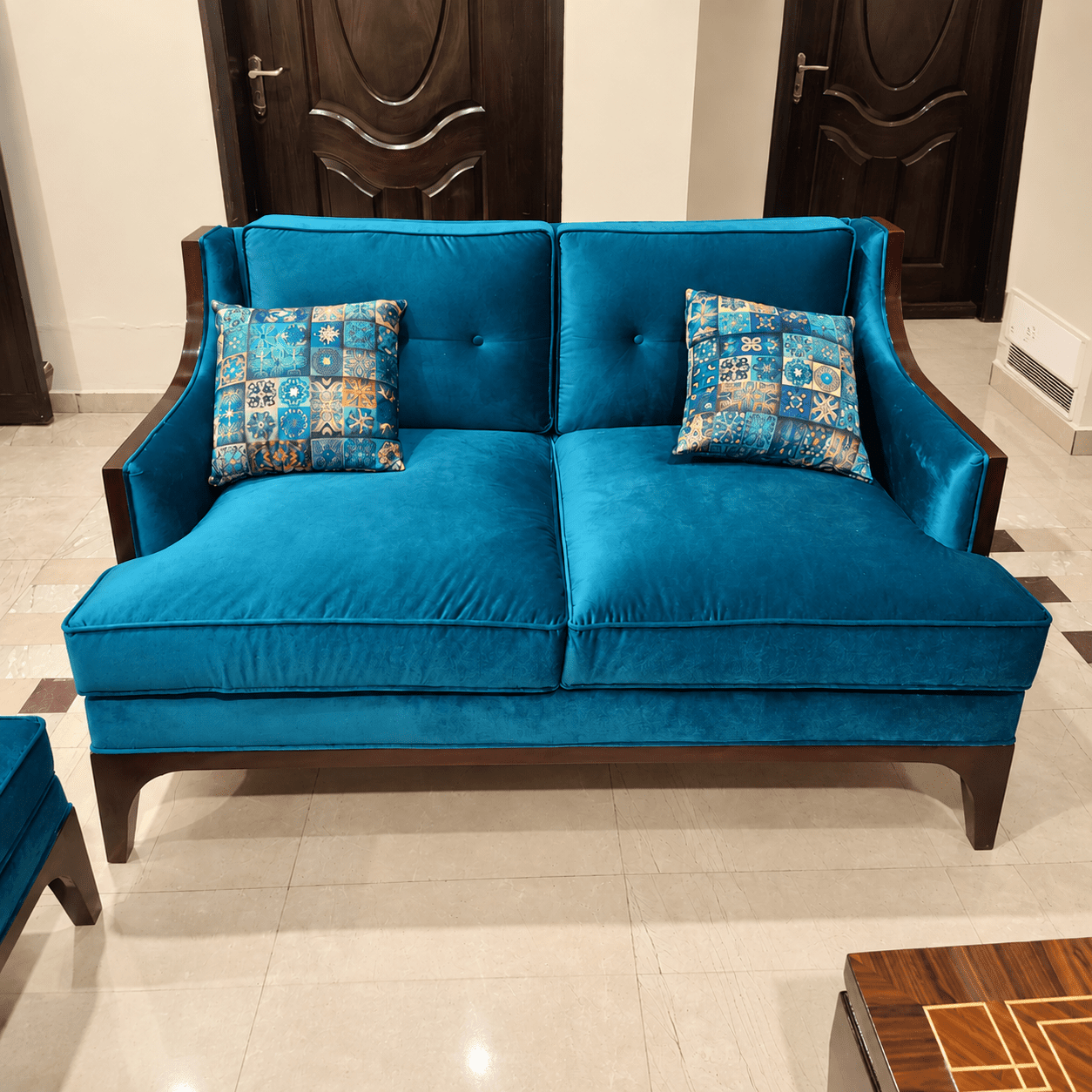 Modern Teal Blue 3-Seater Sofa - Image 2