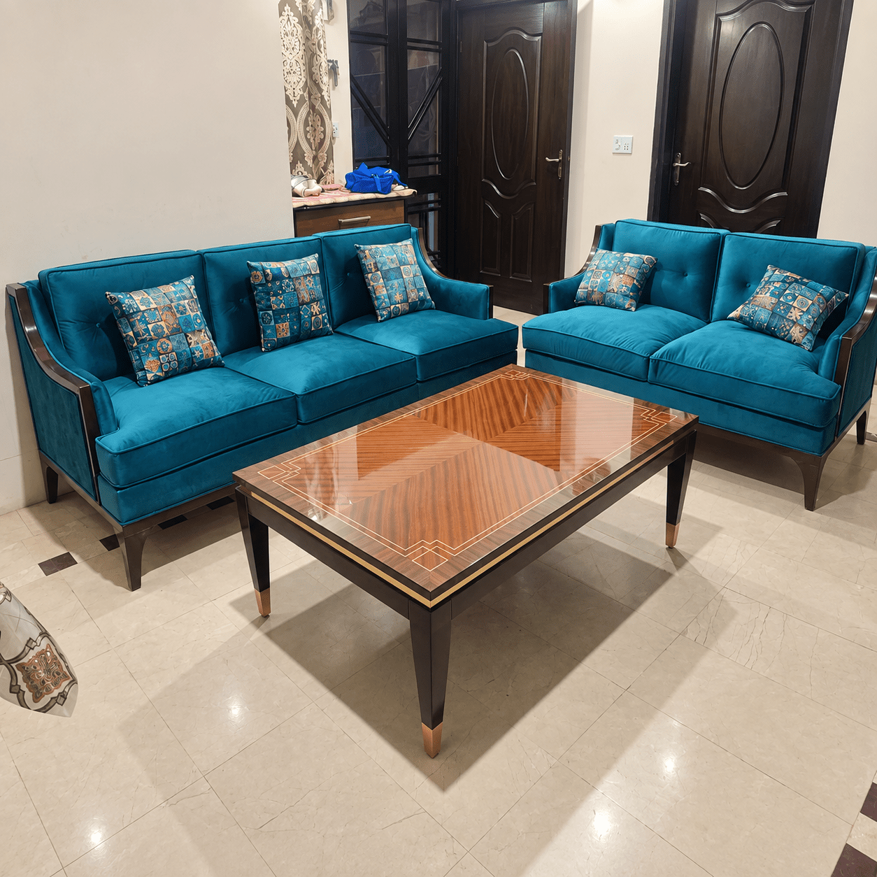 Modern Teal Blue 3-Seater Sofa - Image 3